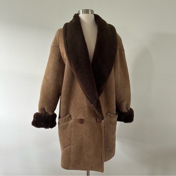 Vintage Genuine Shearling Winter Coat Sheepskin Sz L - Picture 1 of 11